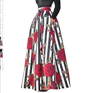 Rose and striped full length skirt